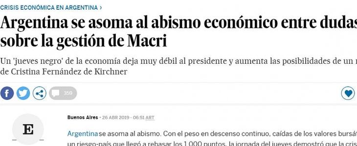 «Argentina se asoma al abismo económico», según el diario El País