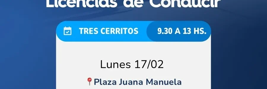 El Móvil de Licencias atenderá el lunes 17 en Tres Cerritos